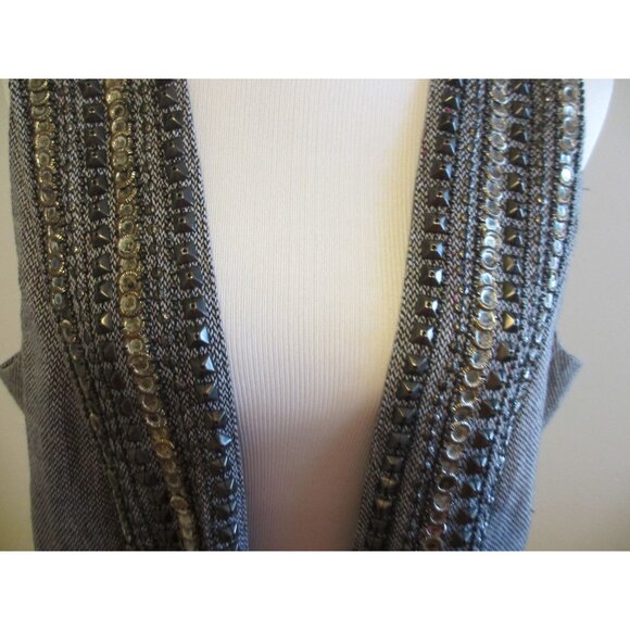 Chicos Travelers Gray Beaded Embellished Open Front Vest Size 1 Polyester Blend - Picture 8 of 11